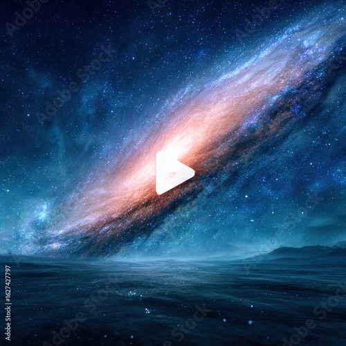 Cosmic landscape with play button