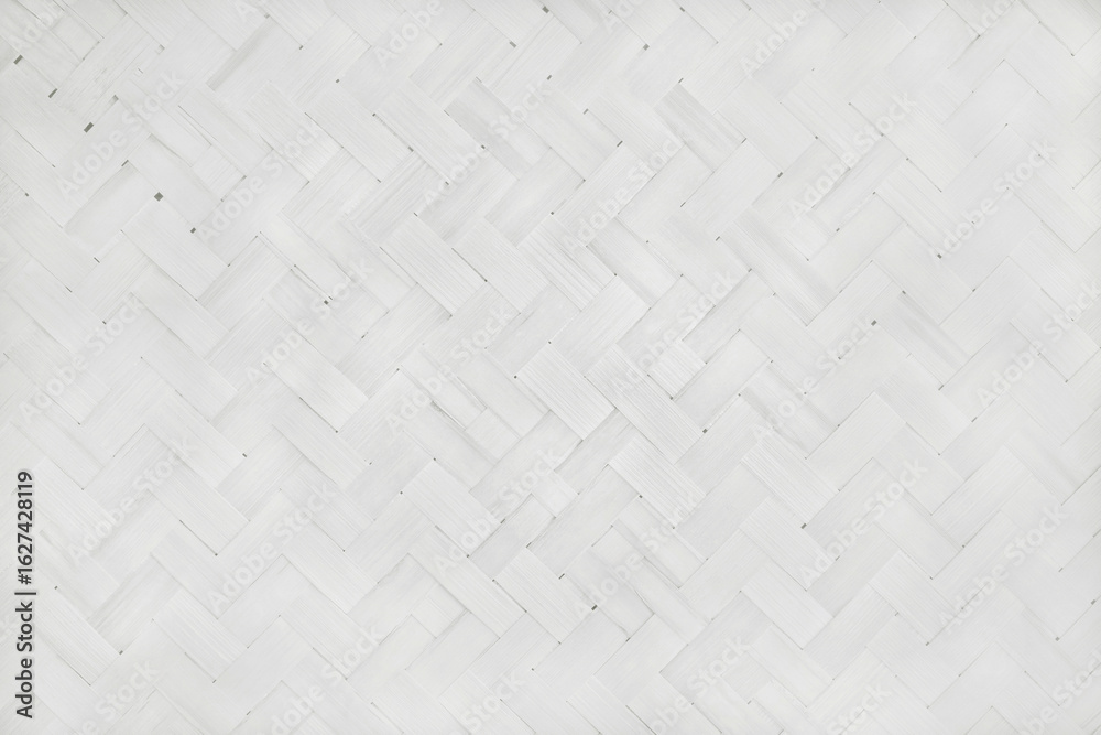 Fototapeta premium Old white bamboo weave texture background, pattern of woven rattan mat in vintage style.