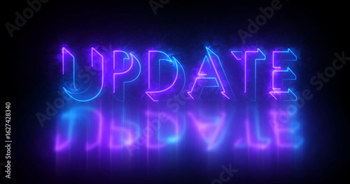 Update text animation. Neon-colored Update text with glowing neon is perfect for a banner and social media feed wallpaper. Technology video material animation. Easy to put into any video.