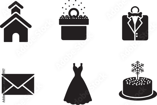 Elegant wedding icons celebrate love, commitments, and special moments beautifully