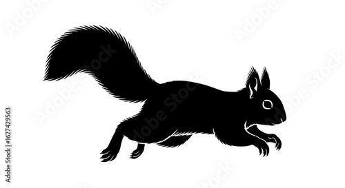 side profile of a running squirrel silhouette, isolated on transparent background: a bold vector graphic for design projects