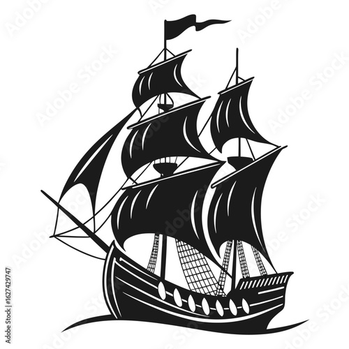 Pirate ship with sails silhouette