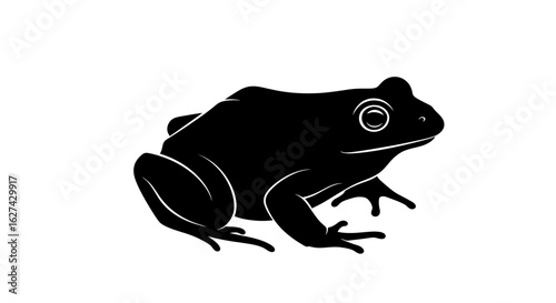 side profile of a bold black silhouette frog, isolated on transparent background; perfect for nature, wildlife, and amphibian themed designs
