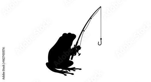 silhouette of a frog patiently fishing: a quirky vector illustration isolated on a transparent background, perfect for nature themed designs and children's books
