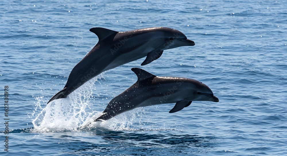 Fototapeta premium Dolphins leaping in ocean water