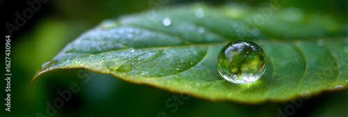 Nature's Intricate Details: Capturing the Beauty of a Single Raindrop on a Leaf Under Close Observation