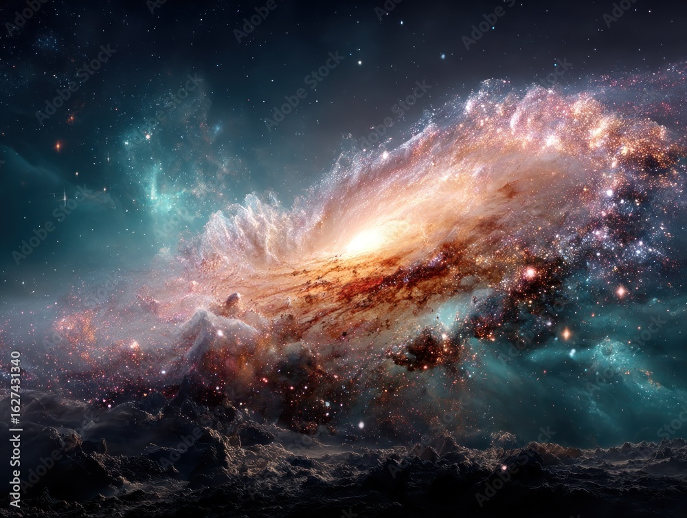 Fototapeta premium Cosmic nebula, vibrant colors, swirling clouds