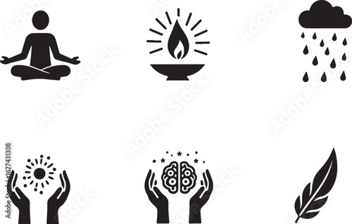Mindfulness icons set for inner peace, balance, and mental clarity