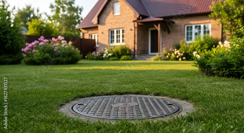 Septic Tank Manhole Cover in Residential Yard