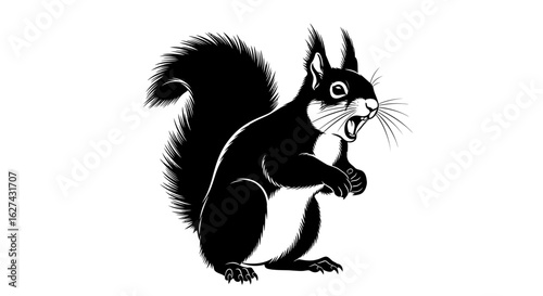 dynamic silhouette of a vocal black squirrel, isolated on transparent background: perfect for logos, prints, and designs