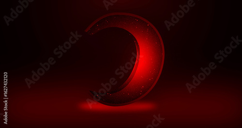 Beautiful Moon animation with glitter.Futuristic glowing moon for Ramadan Kareem,Eid Al-Fitr,Eid Al-Adha,advertisements, and Social media.Colored Particles Background