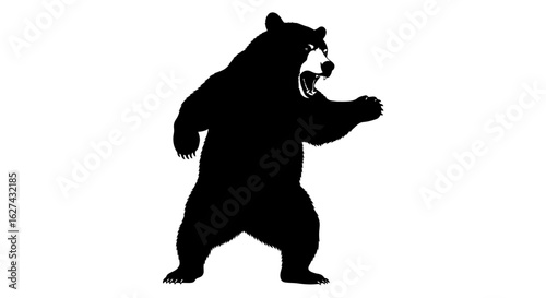 powerful silhouette of a grizzly bear roaring, isolated on transparent background: perfect for logos, branding, and wildlife designs