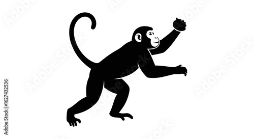 side profile of a playful monkey reaching, isolated on transparent background: a vector illustration of a primate in motion, perfect for logos, prints, and designs.