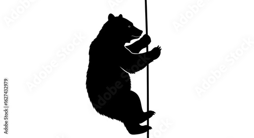 side profile silhouette of a bear clinging to a vertical pole, isolated on a transparent background: a striking vector illustration
