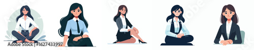 Confident Businesswoman Sitting – Modern Flat Style Female Character Vector Set