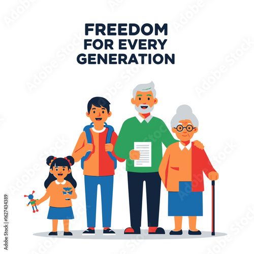 Happy multi-generational family representing togetherness and freedom for all