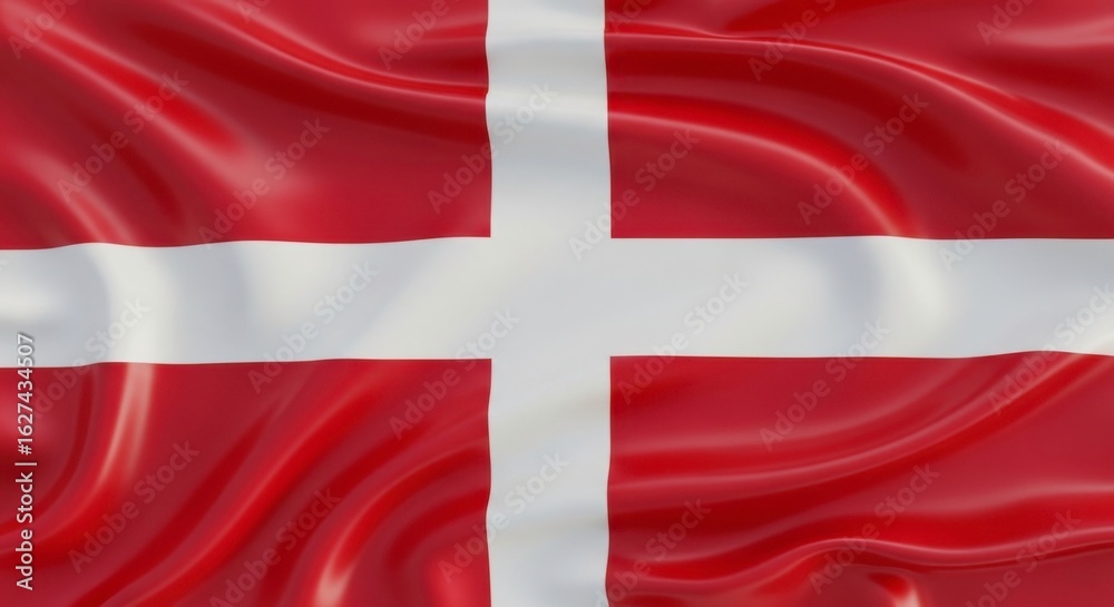 Obraz premium A close up of the danish flag waving gently in the breeze showing the red and white colors clearly