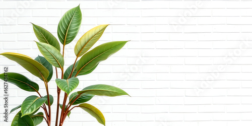 Lush Indoor Plant Against Minimalist White Brick Wall