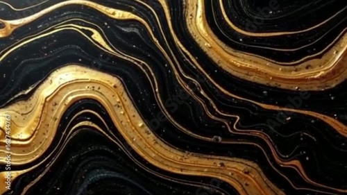 Abstract Liquid Marble Ink Flow Loop – Soft Gold and Black