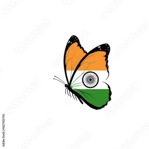 A creative illustration of a butterfly with its wings designed as the Indian national flag