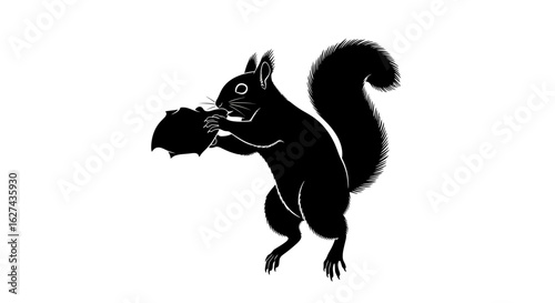 profile view of a playful squirrel silhouette, isolated on transparent background, holding a nut – perfect for logo, icon, or print design