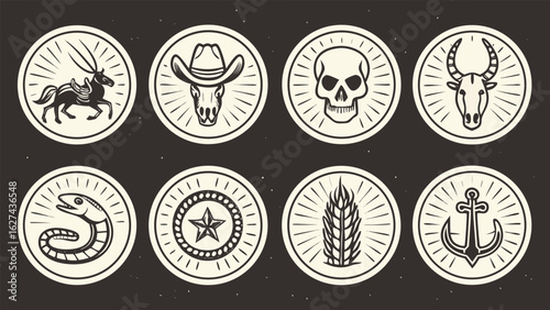 Vintage hand drawn emblems collection black and white