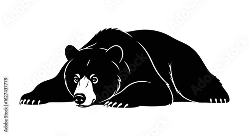 side profile of a reclining black bear silhouette, isolated on transparent background: a powerful vector illustration for branding and design projects
