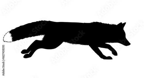 side profile silhouette of a running fox isolated on transparent background: elegant vector graphic for design projects