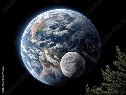 Earth and Moon in Space