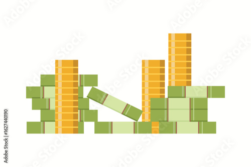 Bank notes. Money cash. Fiat money. Monetary assets. Liquid assets. Gold coins. Money coins. 