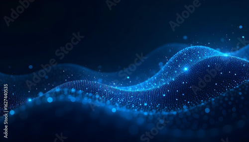 Abstract blue digital wave of glowing particles graphic