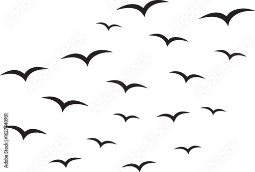 Many black bird silhouettes flying in the sky birds