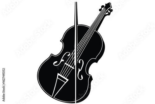 Minimalist black cello illustration with white background string instrument musical instrument