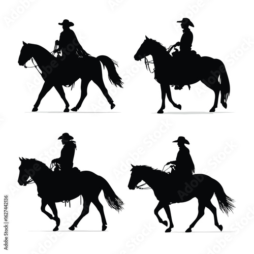 vector illustration of cowboy horse silhouette set, Black & White silhouette set