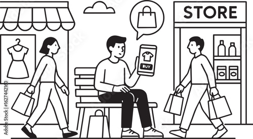 Man Shopping for Clothes Online Using Smartphone in Urban Area