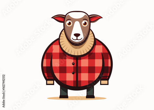 Cozy Sheep Wearing Classic checkered pattern Flannel Shirt  vector illustration art design 
