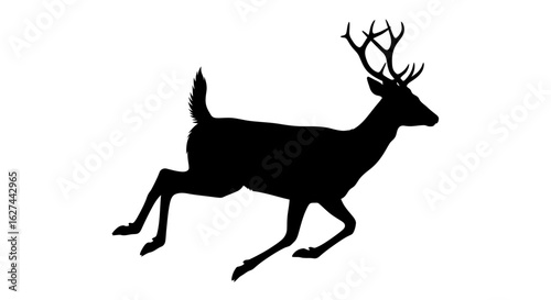 side profile of a majestic buck deer in full gallop, isolated on transparent background; vector silhouette illustration, perfect for logo, design, or print