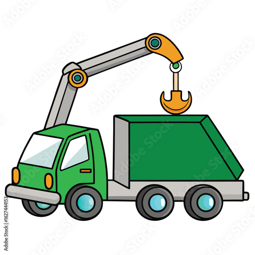 Green Recycling Truck with Crane Arm