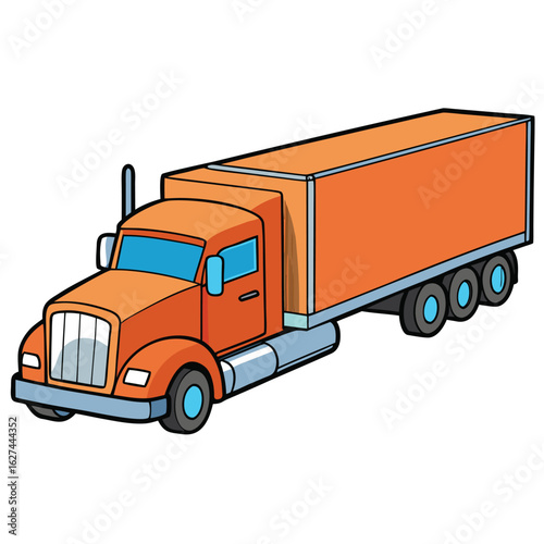 Orange Semi Truck with Trailer: Transportation Illustration