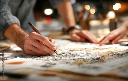 Close Up Hands Drawing Sketch, Artist and Model Collaboration in Warm Light, Pencil Lines Detail, Artistic Connection Concept