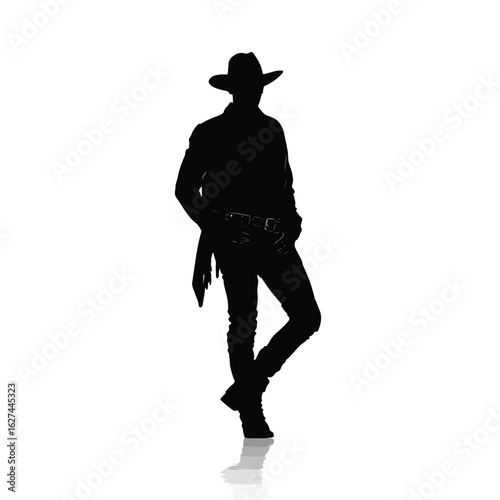 vector illustration of cowboy leaning silhouette set, Black & White silhouette set