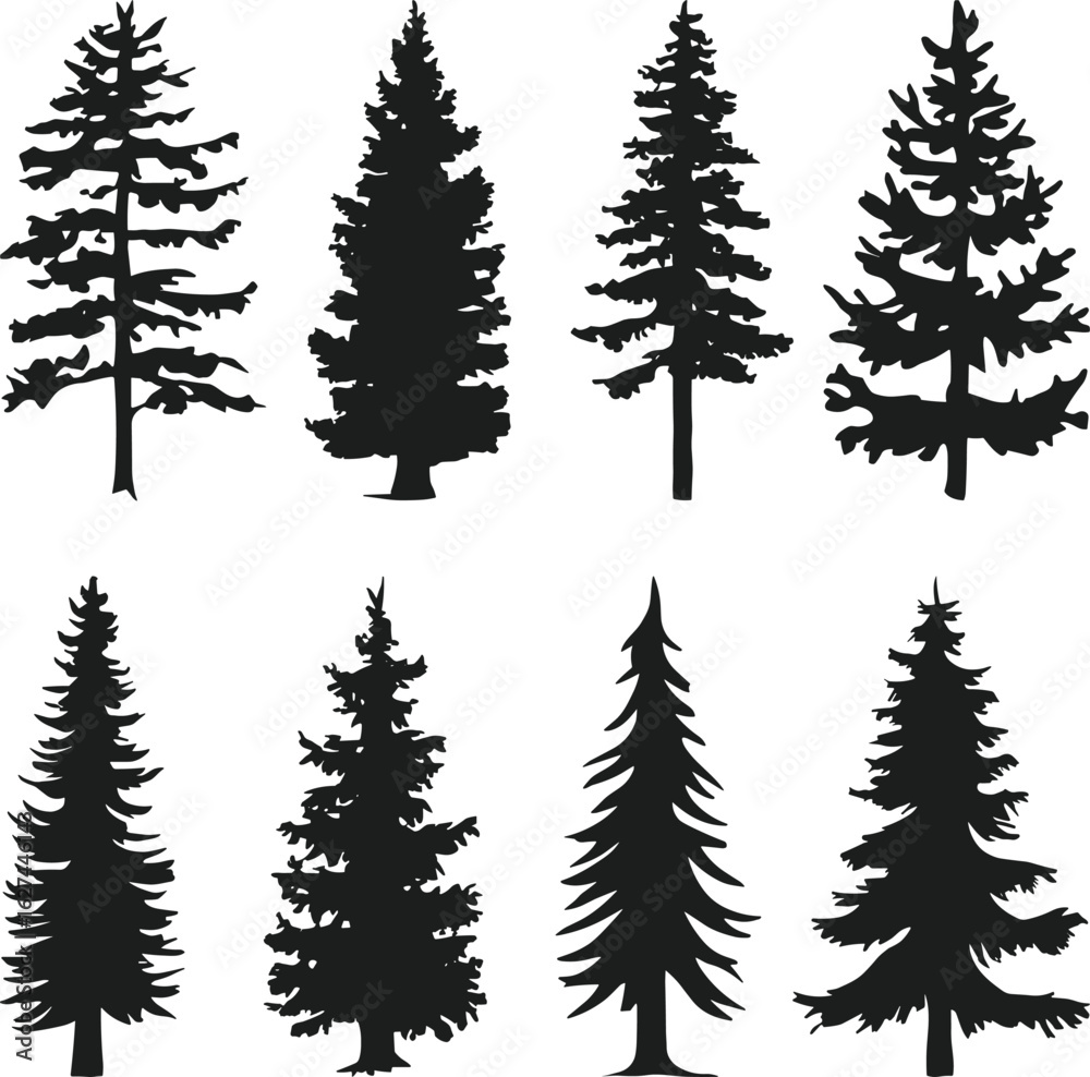Obraz premium Set of Fir Tree Silhouettes for Nature and Forest Design Themes