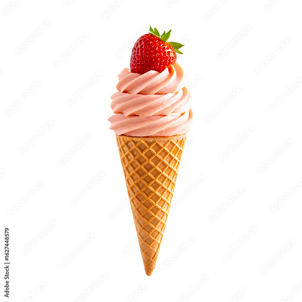 Strawberry ice cream cone isolated on transparent background Strawberry ice cream cone isolated on transparent background