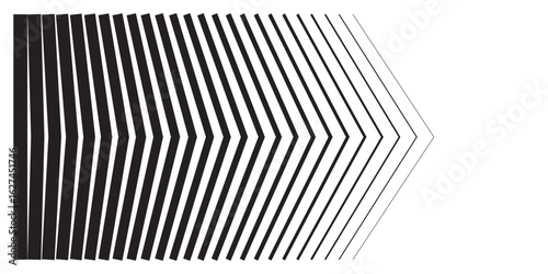 Black and white geometric pattern with repeating chevron arrow shapes. Optical illusion background with diagonal lines creating a 3D depth effect. Abstract modern vector illustration.