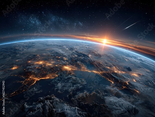 Earth rising, sunset view