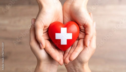 Hands forming a heart with Red Cross logo in the center