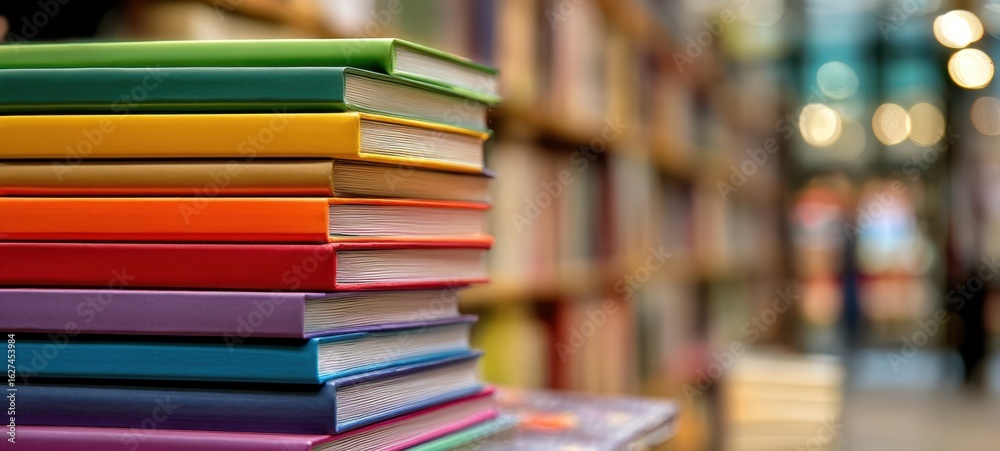 Obraz premium The vibrant stack of books in a cozy library setting.
