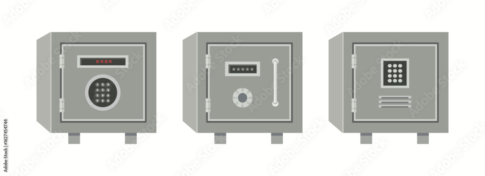 Obraz premium Modern save deposit box. Banknote security code box. Different cash box.