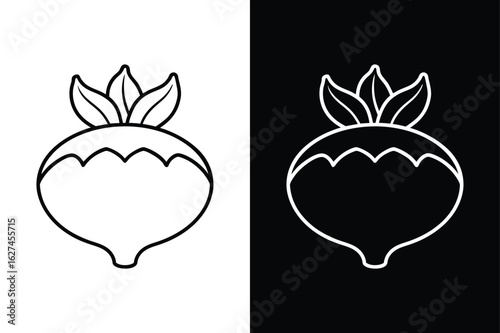Leafy Kohlrabi Vector. Black and White Minimal Food line Icon
