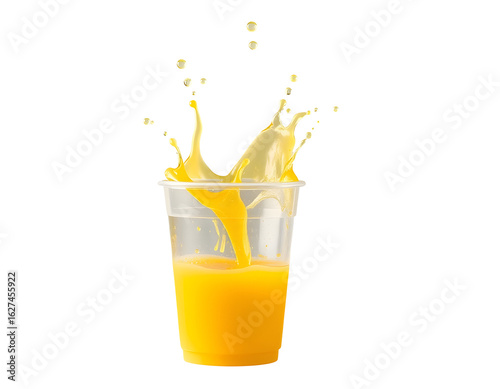 Orange Juice Splash in a Transparent Cup, Refreshing Beverage